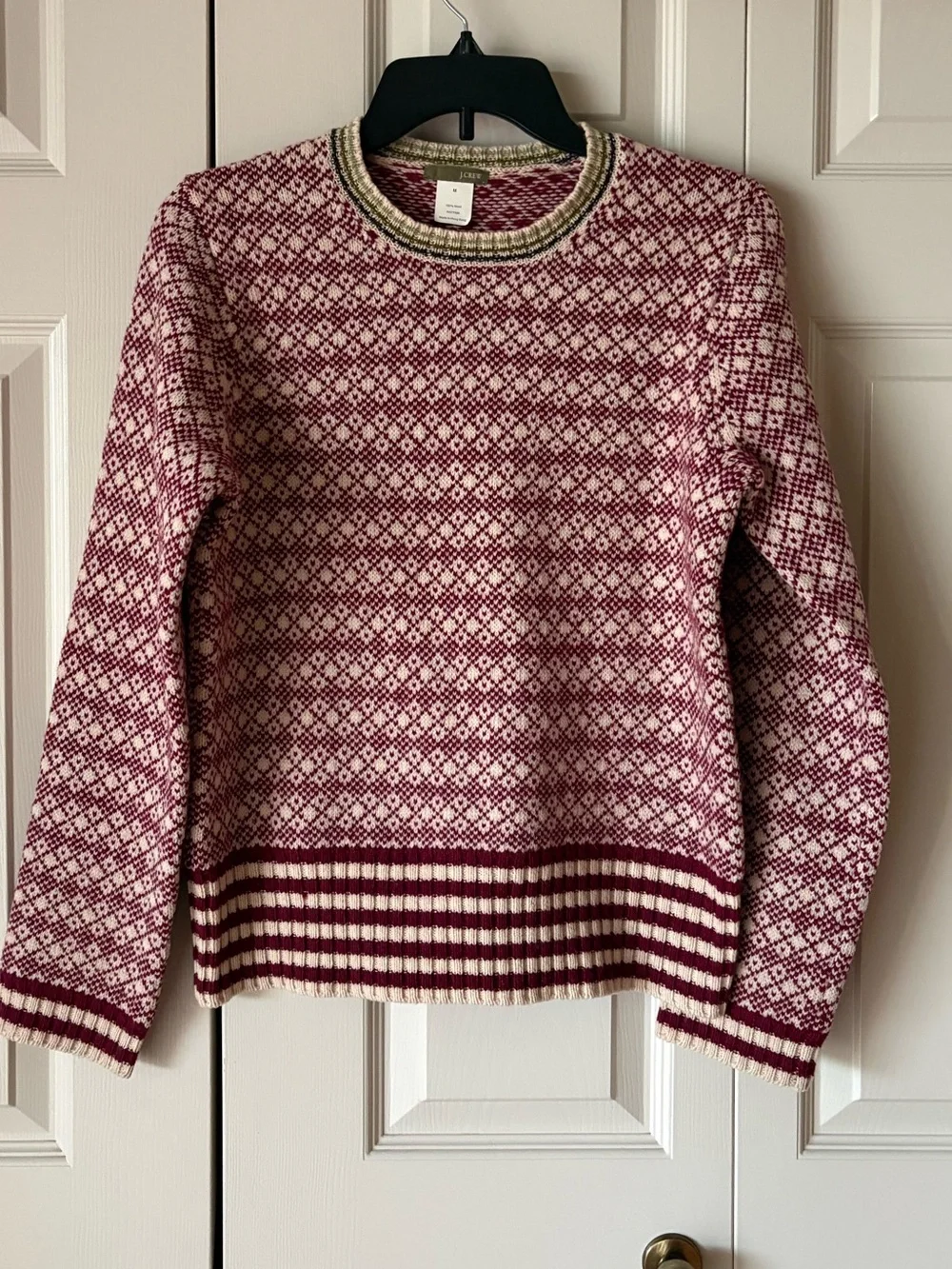 J.Crew | Vintage wool Fair Isle crew neck sweater. Burgundy. Medium. Wool